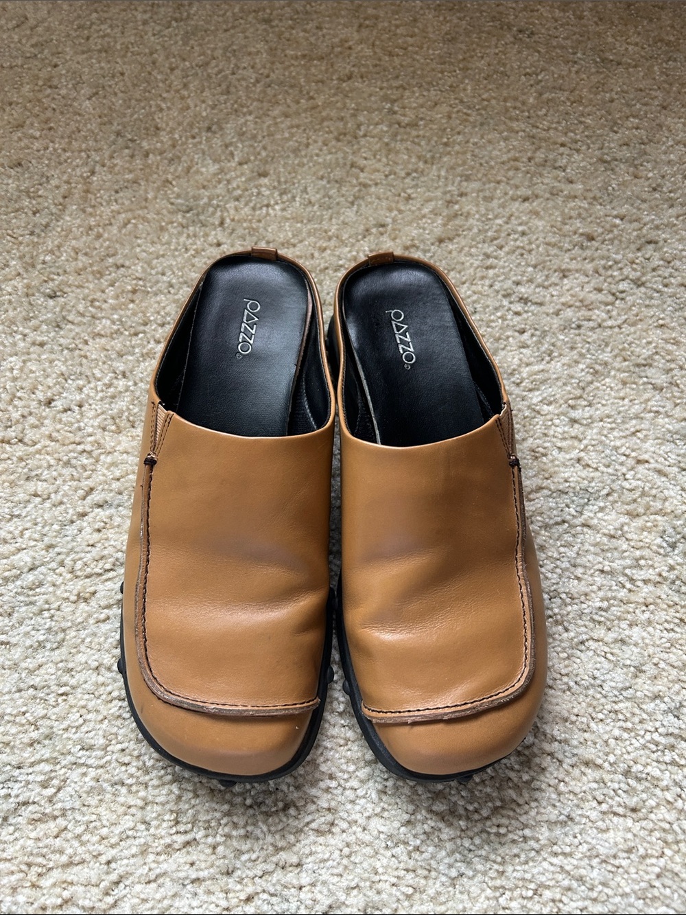 Pazzo Vtg retro tan leather slide mules 7.5 women’s shoes artsy funky
